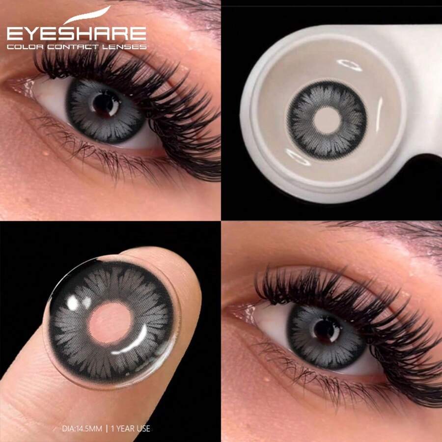 EYESHARE 1對瘋狂色彩灰色美妝彩色隱形眼鏡，年度美瞳彩色鏡片