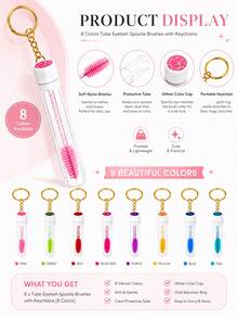 16pcs/8pcs/6pcs/4pcs/2pcs Portable Tube Lash Brush With Keychain, Rhinestone Handle Spiral Brow Brush, Eyelash Extension Grooming Tool, Mascara Wand With Dust-Proof Protective Tube Design, Portable Makeup Tool Suitable For Eyelash Extension Maintenance, Mascara, Eyebrow Pencil, Hairline Gel, Beginner Practice, Makeup Artist Look Creation Or Personal Daily Use - Multicolor - View 6