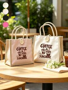 "COFFEE" Pattern Tote Bag - Coffee Canvas Shoulder Bag, Fun Coffee Pattern Tote Bag - Reusable Tote Bag, Suitable For Shopping, Beach, Work And Other Occasions, Perfect Gift For Women, Ideal For Daily Use, Shopping, Travel Accessories, Multi-Functional Tote Bag, Suitable For Events, Parties, Daily Life, Back To School Season - Multicolor - View 6