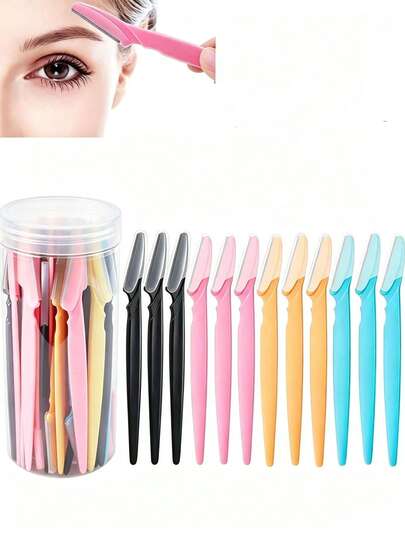 60pcs Eyebrow Trimmer And Razor Set, Exfoliating Shaving Tool, Body Hair Removal Trimmer And Facial & Kit, Long Handle Blades With Precision Protective Cover, Women's Eyebrow Grooming Tool, Suitable For Daily Or Travel Use