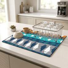1pc Dish Drying Mat, Coffee Machine Mat, Ocean Style Cartoon Shark & Starfish Placemat, Kitchen Dish Absorbent Non-Slip Draining Mat, Table Cup Coaster Heat-Resistant Table Protector, Holiday Table Mat Table Decor, Kitchen Countertop Protection Draining Mat, Restaurant Table Placemat Multi-Purpose Table Absorbent Drying Mat, Room Table Protector, Holiday Gift, Kitchen Decor - XYLSD-768 - View 3