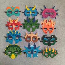 12pcs Dinosaur Theme Role Play Party Masks, Felt Dinosaur Masks For Birthday Party, Costume Party Props, Suitable For Halloween, Christmas Gifts - View 2