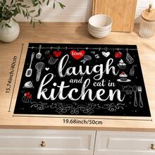 1件裝黑色「Laugh And Eat In Kitchen」字母印花廚房檯面墊，吸水快乾防滑矽藻土排水墊，咖啡機墊與碗盤瀝水墊 - 彩色 - 查看 14