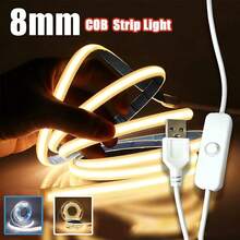 5/3/2/1m COB High Brightness Flexible LED Strip Light, USB Plug-In Power, Button Switch Control, Ultra-Thin Decorative Light Bar, Suitable For Cabinets, Mirrors, Ceilings, Kitchens, Bedrooms And Offices, Wall Decoration Fill Light And Backlight Multi-Scene Lighting - LED Strip - View 2
