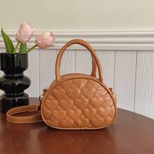 Bolso de hombro para niña de cuero PU con bordado de hilo, color liso, bolso bandolera - A - Ver 12