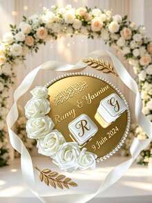 1/2pcs Gold Acrylic Round Mirror Tray With 50/100pcs Faux Pearl DIY Decor Accessories, Suitable For Jewelry Display, Wedding, Birthday Party And Various Decorative Scenes - View 3
