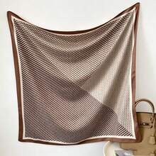 Women's Polka Dot Print Twill Silk-Like Square Scarf, Breathable Multi-Use Hair Tie Neck Scarf Bag Accessory, 1 Piece, 90cm - Camel 252-01 - View 4