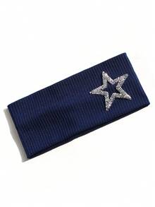 1pc Women's Rhinestone Pentagram Ribbed Solid Color Casual Outdoor Headband, Fashionable Versatile Daily Street Hair Accessory - Multicolor - View 24