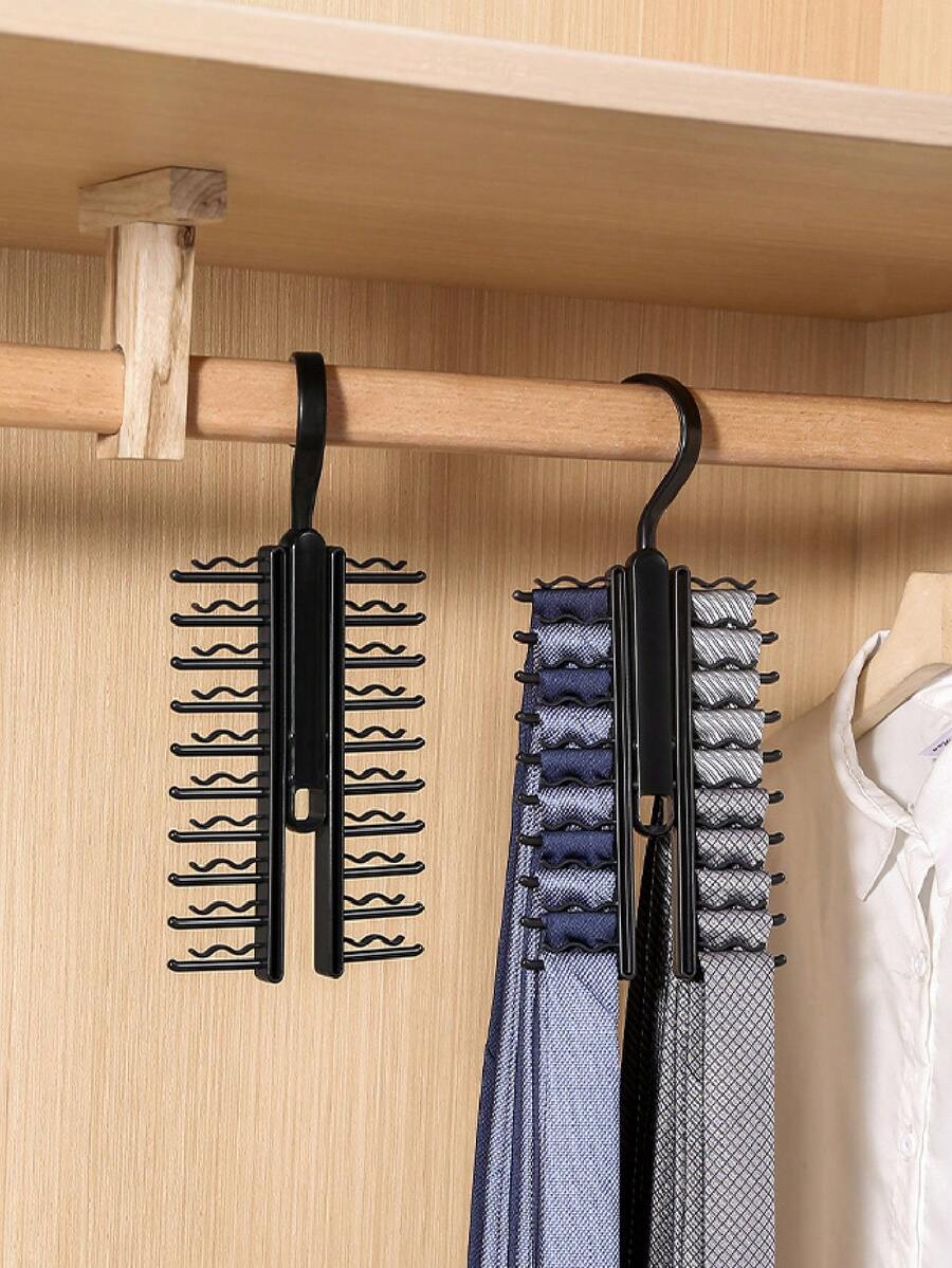 3pcs/Set Large Capacity 20-Clip Tie Storage Rack, Suitable For Wardrobe Scarves, Rotatable Open/Close, With Anti-Slip Clips, 360° Rotation Space-Saving, Multi-Functional Tie Scarf Clothing Hanging Storage Rack - Multicolor - View 1