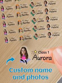 60 piezas Pegatinas transparentes personalizadas con nombre & foto - 25 estilos, Pegatinas transparentes impermeables personalizadas con etiquetas de nombre para jóvenes - Multicolor - Ver 13