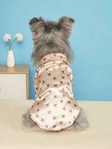 A Polyester Coffee-Colored Bow Button-Up Pet Home Pajama, Suitable For Small Cats And Dogs To Wear All Year Round (The Fabric Has No Stretch, It's Recommended To Buy 1-2 Sizes Bigger; Not Suitable For Medium To Large Dogs) - Coffee Brown - View 5