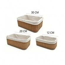 3pcs Woven Storage Baskets With Removable Fabric Liners, Natural Bamboo Rattan Appearance, Kitchen Storage Boxes, Wardrobe Organizer Baskets, Woven Baskets, Multi-Purpose Decorative Storage Boxes, Suitable For Bathroom, Bedroom, Cabinet, Drawer, Wardrobe, Office And More. - View 14