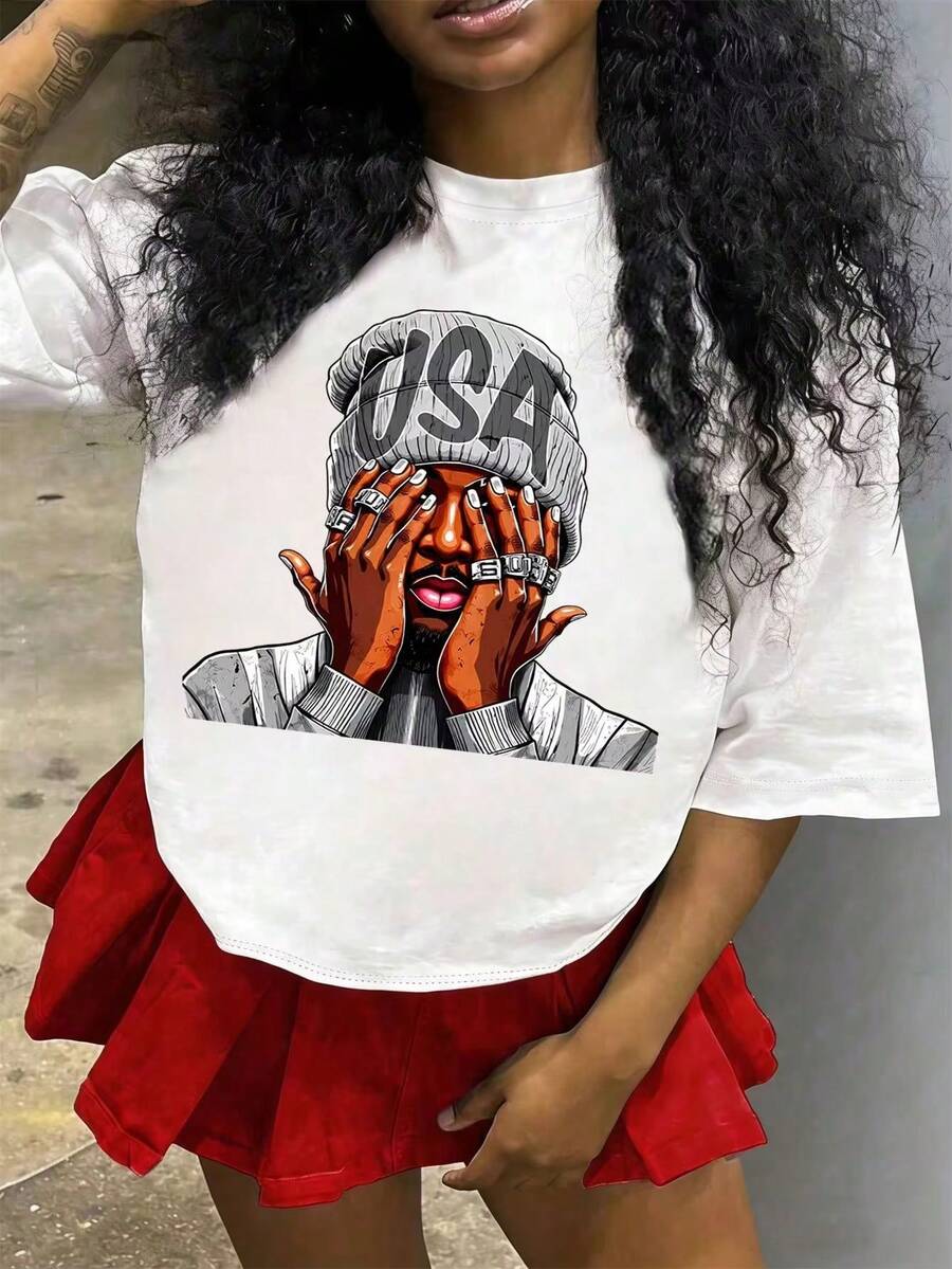 Camisetas Blancas, Camiseta de Algodón con Diseño Gráfico Estético Vintage Y2K para Mujer, Camisetas de Moda Urbana de Verano, Ropa para Hombre, Regreso a Clases - Blanco - Ver 1