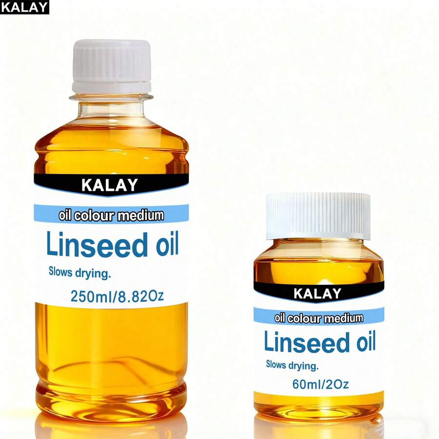 KALAY 精製亞麻仁油繪畫用流體媒介稀釋油，可加入其他油料以延緩乾燥，降低油彩稠度，增加光澤度與透明感，適量使用於稀釋油彩，亦可用於木製家具