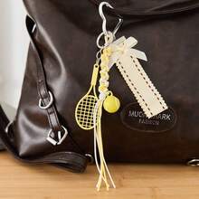 Y2K Tennis Racket Bag Charm, Handmade Braided Rope Keychain, Cute Ribbon Pendant, Aesthetic Phone Strap Accessory For Handbag Backpack - Multicolor - View 2