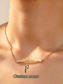 1 pièce Collier personnalisé en forme de cœur avec nom, bijou en acier inoxydable, collier de flèche de Cupidon DIY, convient pour un port toute saison pour femmes, cadeau de la Saint-Valentin, cadeau de la Fête des Mères, cadeau personnalisé - Multicolore - Voir 1