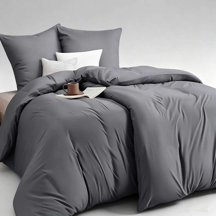 4 Pcs Bed Linen With Duvet Covers And Pillowcases, For Daily Bedding Arrangement - Grey - View 1