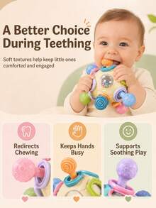 Kids Sensory Ball Toy, Colorful Baby Activity Rattle Ball With Textured Teething Rings, Interactive Educational Learning Toy, Toddler Gift - Multicolor - View 8