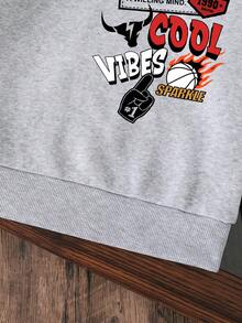 Young Boy Letter Print Warm Sweatshirt - Grey - View 4