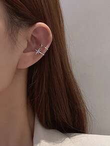 1pc Asymmetric Octagonal Ear Clip Earrings For Women, Fashion Unique Personalized Delicate Earring Suitable For Daily Wear, Gatherings & Parties - Silver - View 7