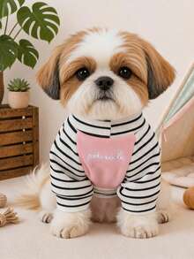 PETCIRCLE 1件寵物衣服 小狗幼犬適用 可愛防風保暖 簡約百搭 柔軟親膚 表情娃娃圓領上衣 粉色 - 彩色 - 查看 2