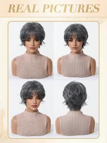 8in Brown Mixed Color Short Shag Bob Wigs European Style For Women For Women's Daily Wear Also Suitable For Parties, Music Festivals, It's The Perfect Gift For Halloween And Christmas. Perfectly Showcases Party Fashion - Multicolor - View 8