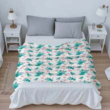 1pc Cute Emerald Green Cartoon Mushroom Bow Flannel Printed Blanket, White Background With Cute Blue Mushroom And Pink Heart Pattern, Soft And Lightweight, Comfortable, Suitable For Home Decor Blanket, Applicable For Sofa, Bed, Office, Camping, Bedroom And Other Scenes - Multicolor - View 10