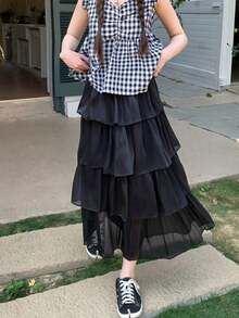 Women's Solid Color Pleated Casual Daily Skirt Black - Black - View 7
