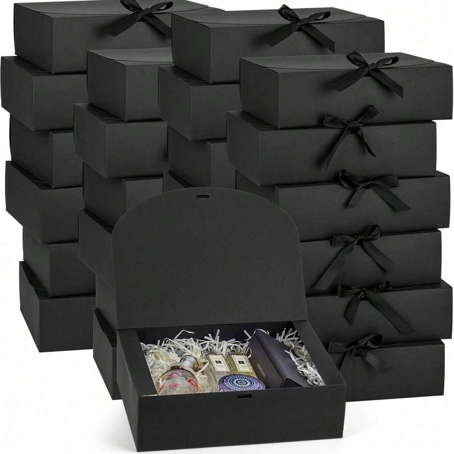 10pcs Black Gift Boxes With Lids, Groomsman Proposal Boxes, Luxury Black Gift Boxes With Ribbon For Wedding, Birthday, Party, Christmas, Bridesmaid, Graduation, Valentine's Day - Black - View 1