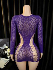 Lingerie Set/Role Play Costume Jumpsuit Long Sleeve Shirt Innerwear Cover-Up Bikini Cover-Up - Purple - View 2