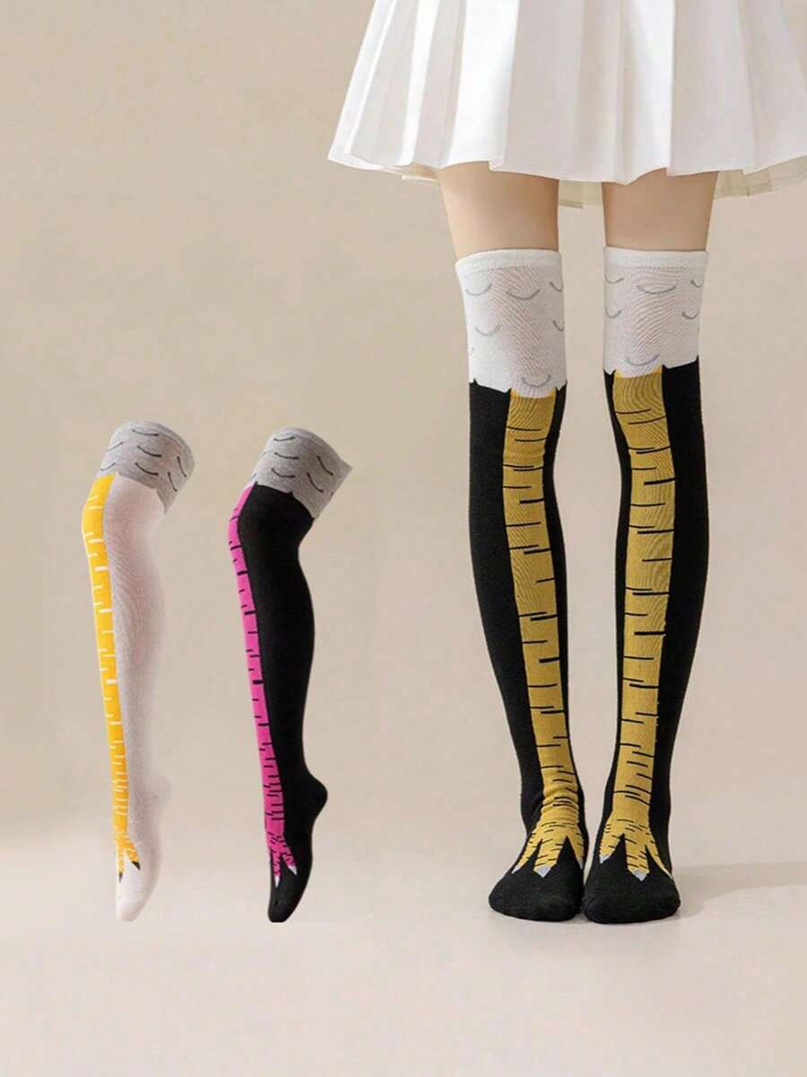 1 Pair Kids Cartoon Chicken Claw High Tube Socks, Elastic Breathable Over-The-Knee Casual Holiday Birthday Party Daily Wear, Suitable For All Seasons - Multicolor - View 1