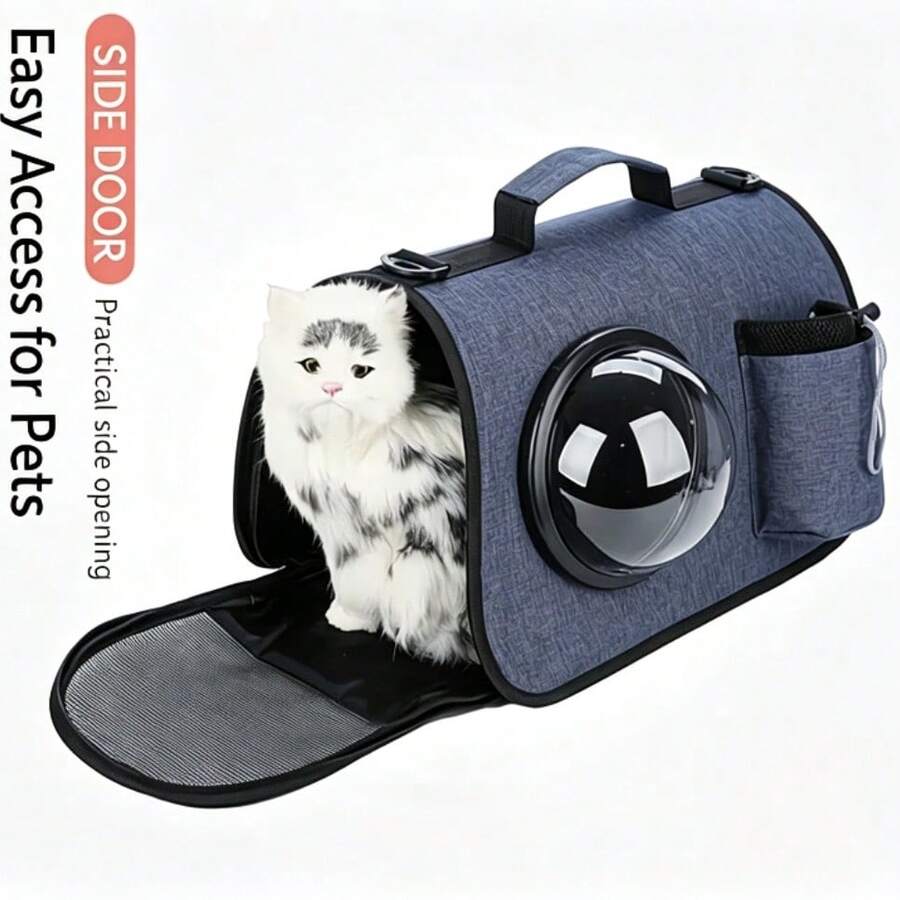 44*32*26cm Fashion Horizontal Transparent Space Capsule Pet Carrier, Breathable Mesh Tote Bag With Shoulder Strap, Storage Pocket For Small Cats Dogs, Random Color Delivery - Multicolor - View 1