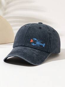 1pc Vintage Washed Lobster Print Baseball Cap, Cool Hippie Hip Hop Curved Brim Hat, Adjustable UV Protection Sun Hat, Unisex Dad Hat - Washed Cap - View 13