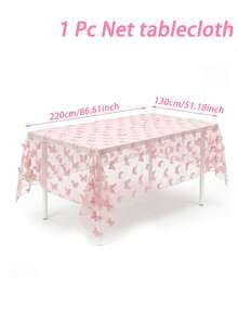 1pc Pink Butterfly Mesh Tablecloth, Double-Sided Polyester Lace Table Cover, Size 220*130cm, Wedding Decoration, Bridal Shower Decor, Birthday Party Decor, Banquet Table Decor, Anniversary Celebration, Table Decoration - Pink Butterfly - View 13