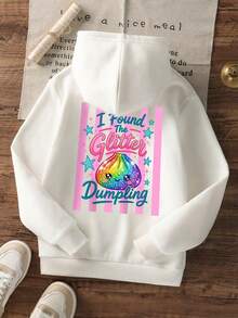Tween Girls Glitter Dumpling Graphic Hoodie, Cute Rainbow Cartoon Print Long Sleeve Pullover Sweatshirt For Daily Casual - White - View 3