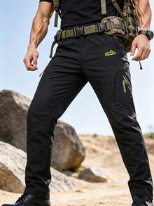 Celana Hiking Pria, Celana Panjang Olahraga Trekking Luar Ruangan Musim Semi/Musim Gugur, Desain Ritsleting Multi-Saku, Hitam - Hitam - View 1