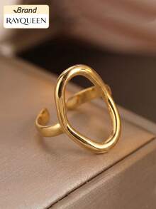 RAYQUEEN 3pcs Stainless Steel Fashion Versatile Personalized Open Rings Water Drop Set Decorative Accessories For Women, Suitable For Holiday Gifts And Daily Wear - Gold - View 6