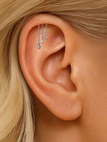 AnlaScheer 1pc S925 Sterling Silver Classic Tassel Mixed Color Diamond Inlaid Spiral Piercing Stud Earrings, Women's Daily Wear Party Gift Jewelry - Silver - View 3