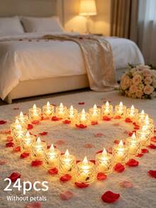 24pcs LED Electronic Candle Lights With Rose Pattern Halo Projection - Flameless, Battery Operated Mini Candles For Wedding, Valentine's Day, Halloween, Christmas And Cozy Home Decor, Wedding Atmosphere Lighting | Decorative LED Lights | Textured Surface Lights - Candle Light - View 12