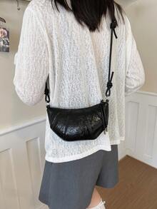 2026 Fashion New Patchwork Horn Women's Bag Solid Color Versatile Crossbody Bag Niche Design New Commuter Fashion Shoulder Bag - Black - View 8