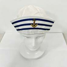 Halloween Cosplay Sailor Hat, Holiday Party Costume Accessory, Captain Navy Hat, Nautical Hat, Sailor Captain Cap, Round Top 6-Panel Brimmed Hat - Multicolor - View 6