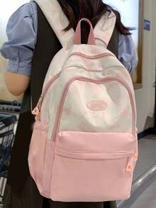 Cute Casual Backpack, College Style Large Capacity School Bag For University, Middle School, High School, Girls - Pink - View 1