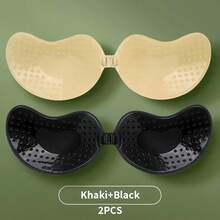 4-Piece Invisible Gathering Bra Set, Women's Backless Strapless Bra, Seamless Self-Adhesive Silicone Bra Pads, Suitable For Matching Wedding Gown Underwear, Nude And Black Colors, With Adhesive Pads, All-Season Invisible Backless Bra - Multicolor - View 6