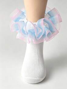 1 Pair Princess Style Baby Girl Ruffled Cuff Socks, Daily Wear Children Pleated Lace Trim Soft Cute Casual Socks - Multicolor - View 3