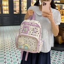Star Print Ita Backpack For Teen Girls, Lace Up Clear Window Rucksack, Multi Color Back To School Anime Cosplay Daily Travel Student Bag - Multicolor - View 6