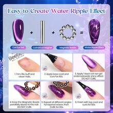 Beetles 6 Colors 9ML Siren Song Cat Eye Gel Nail Polish Set, Blue Purple Magnetic Gel Polish With Cat Eye & Water Ripple Magnets, Nail Charms, Soak Off UV LED - 6 Colors 9ml Fall Gel - 查看 8