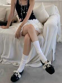 2026 春夏新款女款蝴蝶結裝飾芭蕾平底鞋 - 黑色 - 查看 8