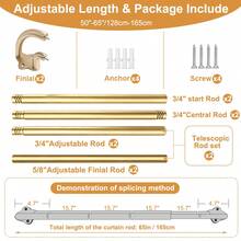 Black Double Curtain Rod, 32 To 58 Inches, Blackout Wrap-Around Curtain Rod For Windows, 0.75 Inch Room Blackout Telescopic Double Curtain Rod, Easy To Install Adjustable Heavy Duty Curved Splice Room Blackout Double Rod, All Metal Material, Aluminum Bracket - Double-layer Sunshade - Gold - View 17