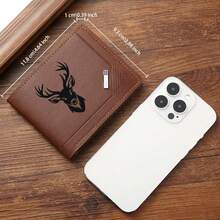 Deer Head Silhouette Print Men's Bifold Wallet PU Leather Short Wallet With Card Slots,Wallets For Man - Multicolor - View 5
