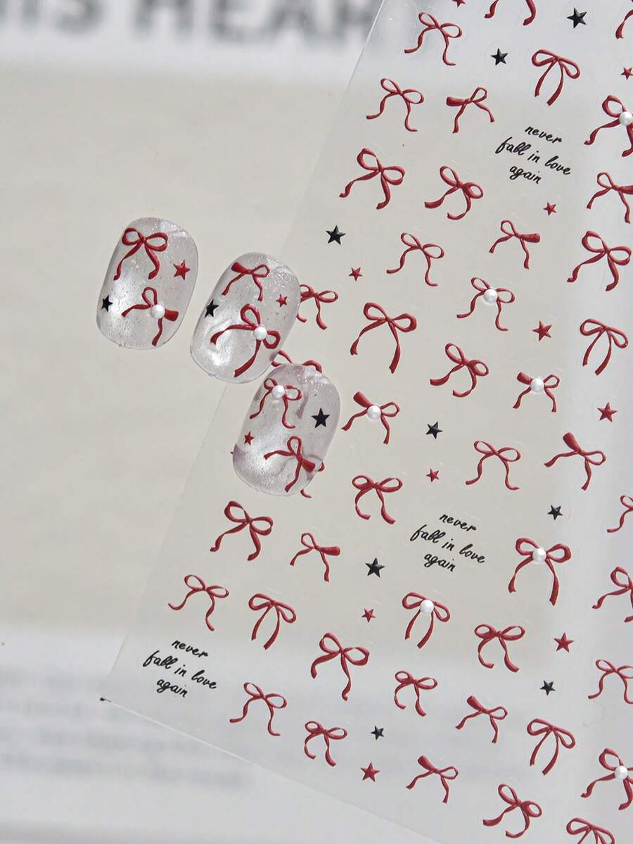 1 Crystal Diamond Nail Art Luxury Stickers Popular Red Dopamine French Ribbon Nail Charm Stickers Small Bow Nail Art Decoration Stickers - Red - View 1